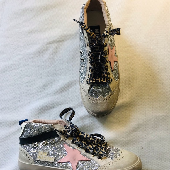 Golden goose mid star Silver Glitter High-Top Sneakers with Pink Star - Picture 5 of 16